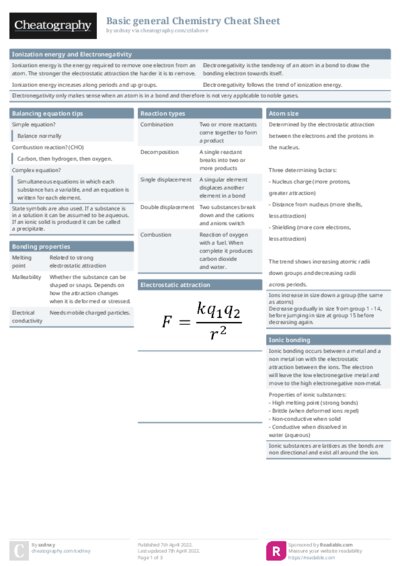 Basic general Chemistry Cheat Sheet