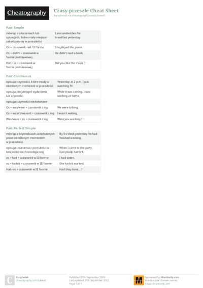 Czasy przeszłe Cheat Sheet