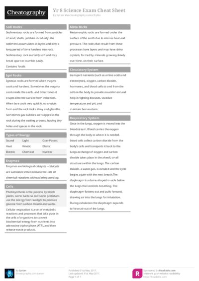 Yr 8 Science Exam Cheat Sheet