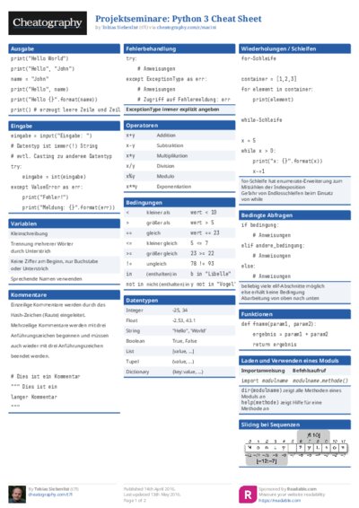 Projektseminare: Python 3 Cheat Sheet