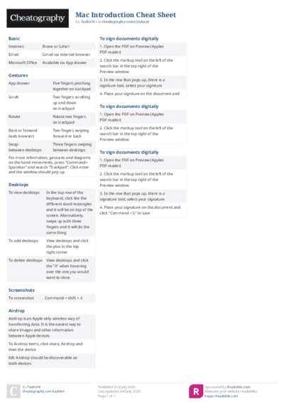 Mac Introduction Cheat Sheet