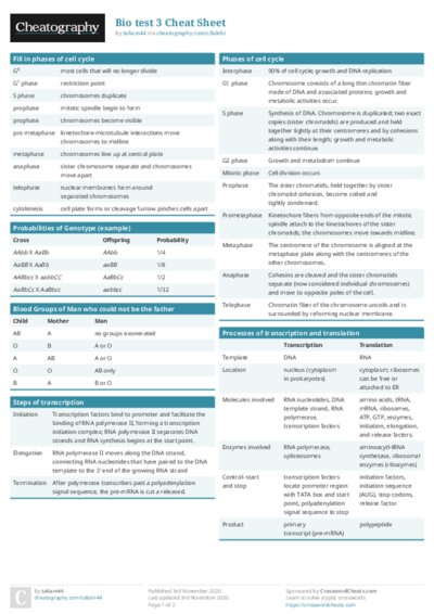 Bio test 3 Cheat Sheet