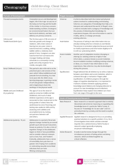 child develop. Cheat Sheet