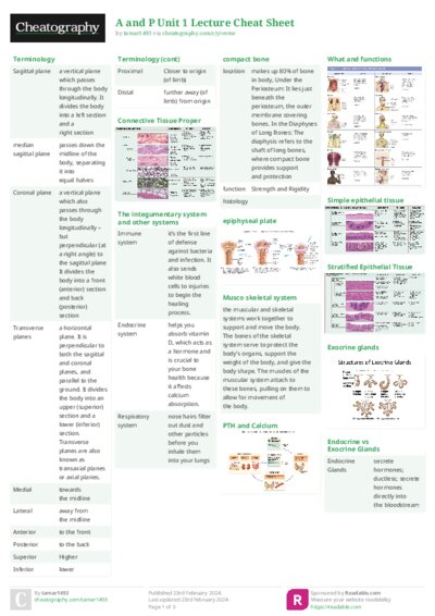 A and P Unit 1 Lecture Cheat Sheet