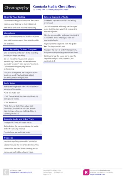 Camtasia Studio Cheat Sheet