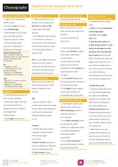 RingCentral for Desktop Cheat Sheet