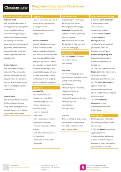 RingCentral User Guide Cheat Sheet