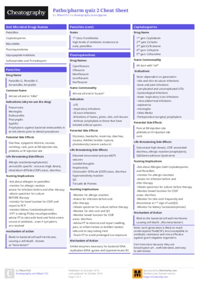 Patho/pharm quiz 2 Cheat Sheet