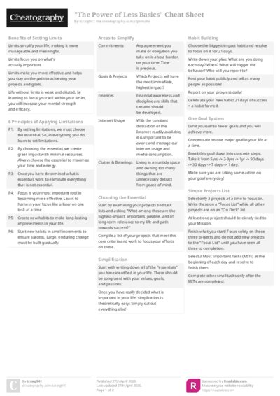 "The Power of Less Basics" Cheat Sheet