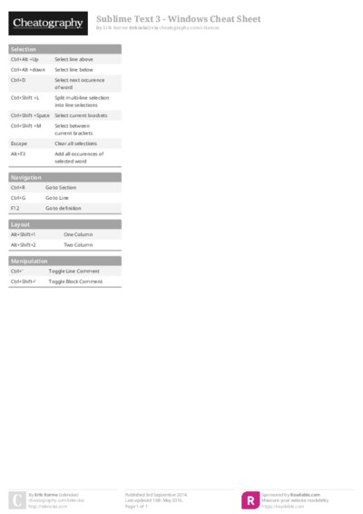 Sublime Text 3 - Windows Cheat Sheet