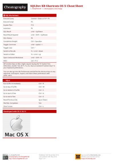 SQLDev KB Shortcuts OS X Cheat Sheet