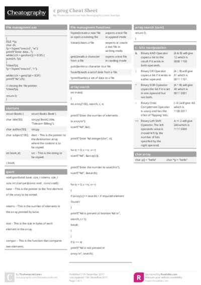 c prog Cheat Sheet