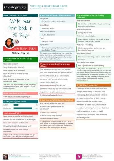 Writing a Book Cheat Sheet