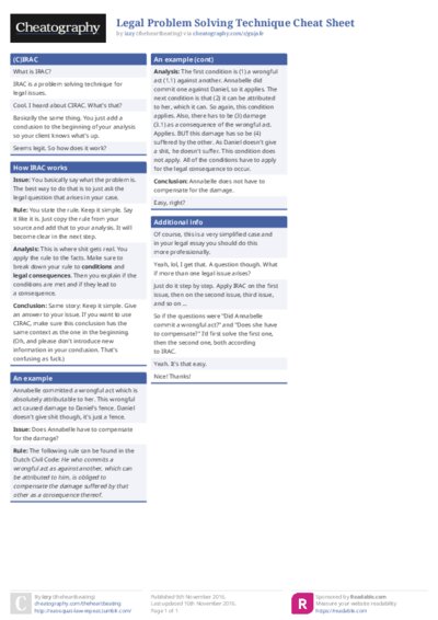 Legal Problem Solving Technique Cheat Sheet