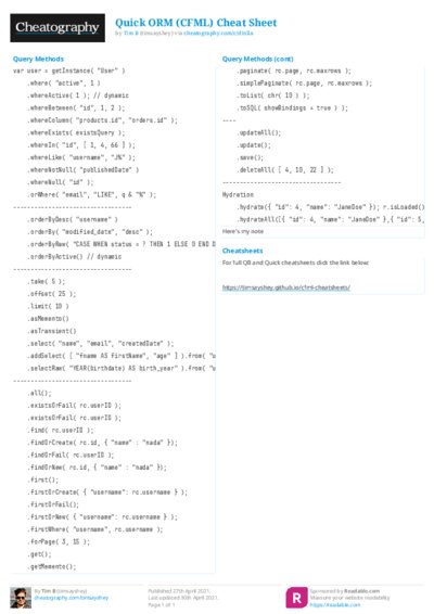 Quick ORM (CFML) Cheat Sheet