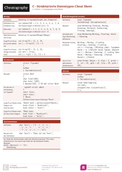 C - Strukturierte Datentypen Cheat Sheet
