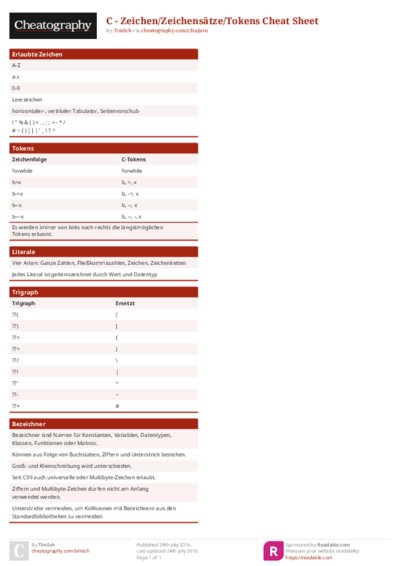 C - Zeichen/Zeichensätze/Tokens Cheat Sheet