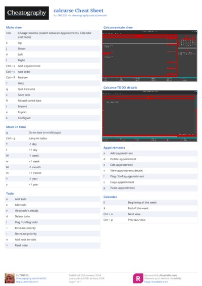 calcurse Cheat Sheet