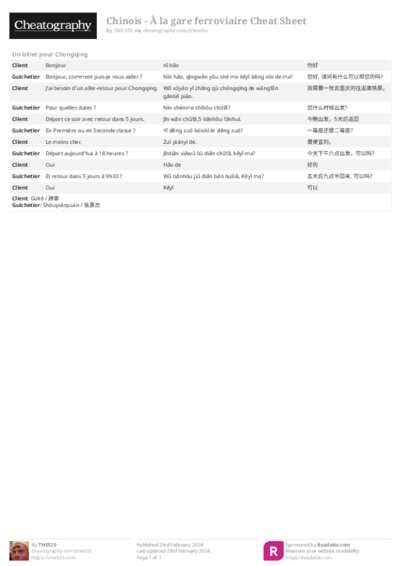 Chinois - À la gare ferroviaire Cheat Sheet