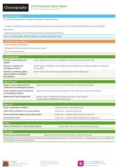 JAVA keytool Cheat Sheet