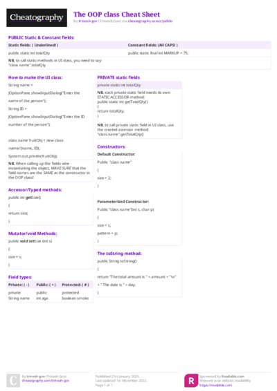 The OOP class Cheat Sheet
