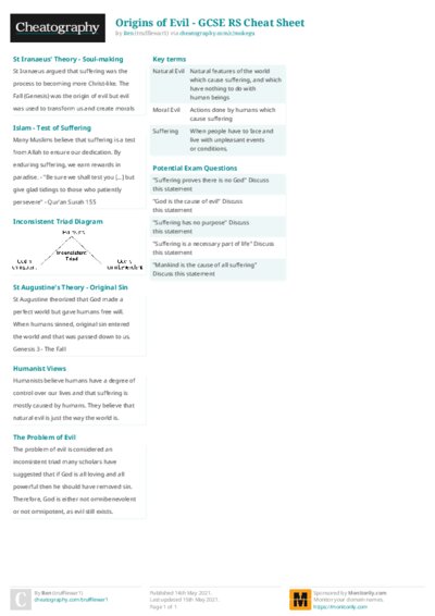 Origins of Evil - GCSE RS Cheat Sheet