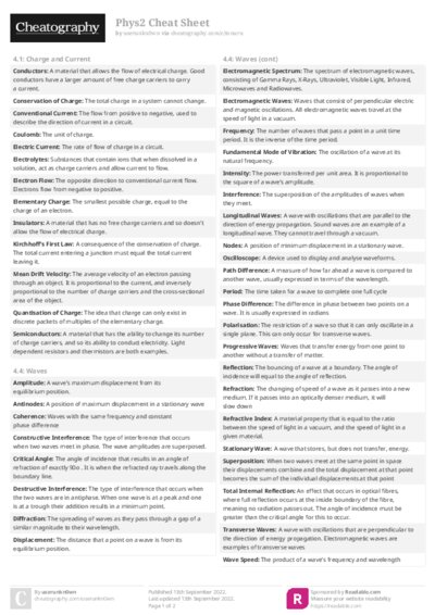 Phys2 Cheat Sheet