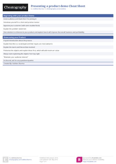 Presenting a product demo Cheat Sheet