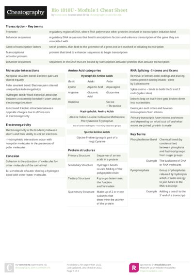 Bio 1010U - Module 1 Cheat Sheet