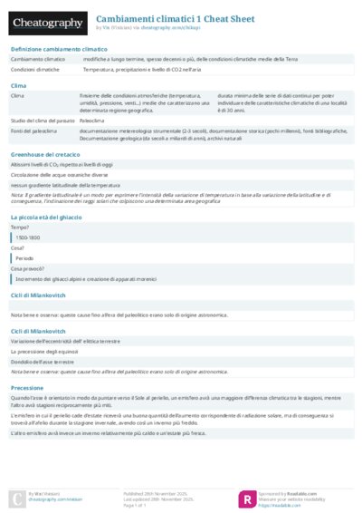 Cambiamenti climatici 1 Cheat Sheet