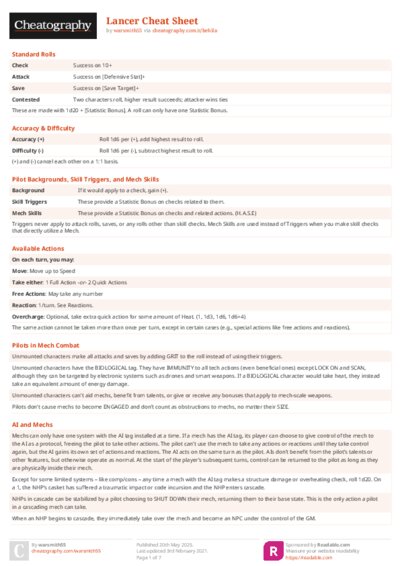 Lancer Cheat Sheet