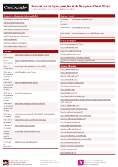 Ressources en ligne pour les Web Designers Cheat Sheet
