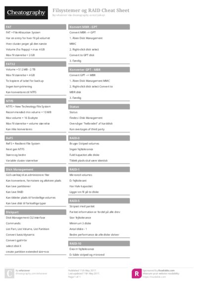 Filsystemer og RAID Cheat Sheet