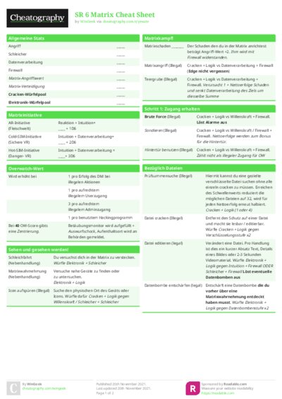 SR 6 Matrix Cheat Sheet