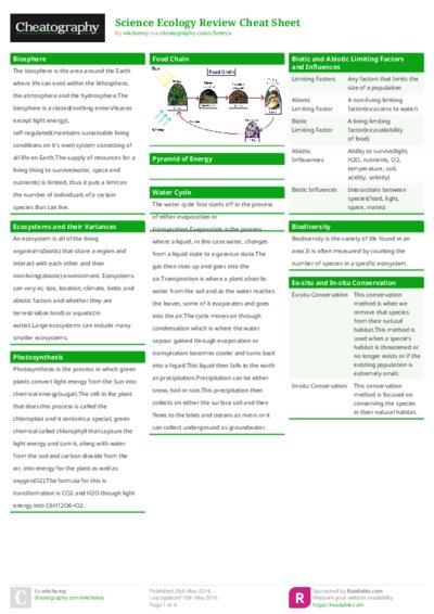 Science Ecology Review Cheat Sheet