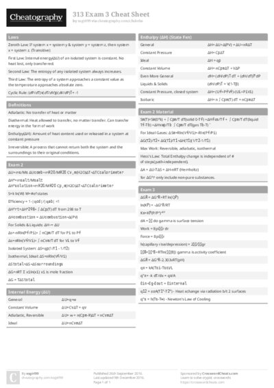 313 Exam 3 Cheat Sheet