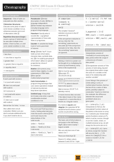 CMPSC 200 Exam II Cheat Sheet