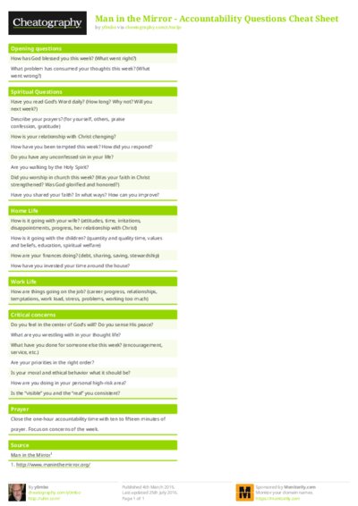 Man in the Mirror - Accountability Questions Cheat Sheet