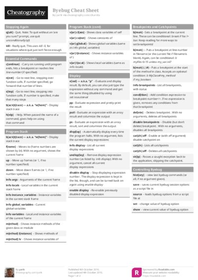 Byebug Cheat Sheet