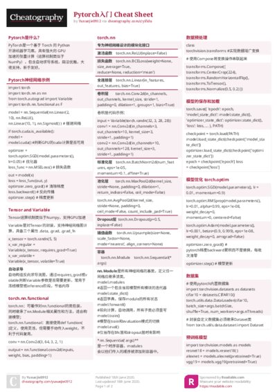 Pytorch入门 Cheat Sheet