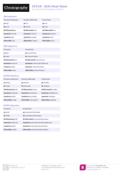 ESTAR - SER Cheat Sheet