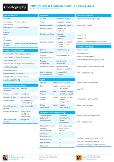 PHP Syntaxe & Fondamentaux - FR Cheat Sheet