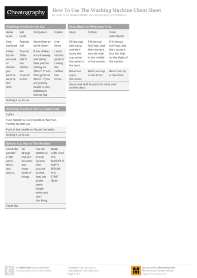 How To Use The Washing Machine Cheat Sheet