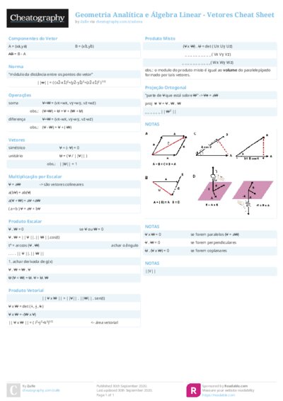 Geometria Analítica e Álgebra Linear - Vetores Cheat Sheet