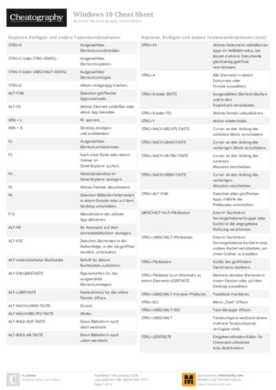 Windows 10 Cheat Sheet